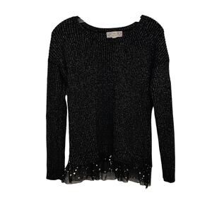 Pink Republic Girls Large Black Knit Sweater with Metallic Thread